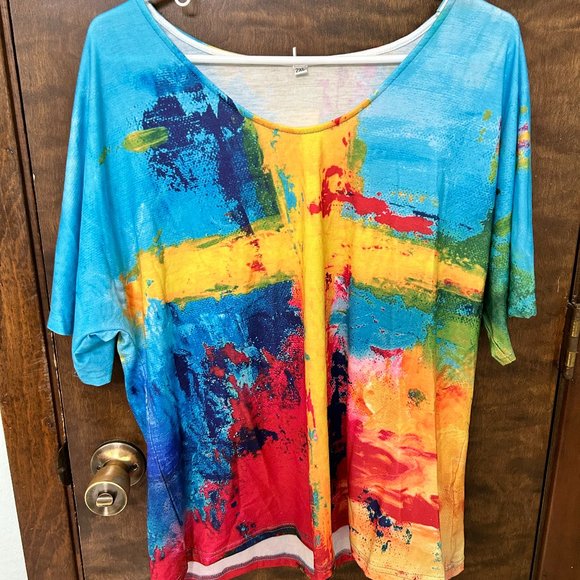 Christian Cross Womens Scoop Neck Tshirt by Oja Size 2XL Poly Bright Colors - Picture 3 of 4